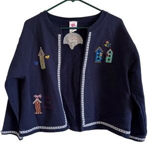 Vintage 90s Hanes womens medium bird embroidered cotton bird birdhouse cardigan